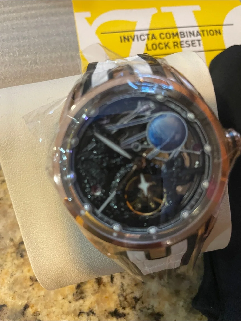 Invicta Celestial Naosia  White Strap Rose Gold-Tone Case Watch /Locking Case